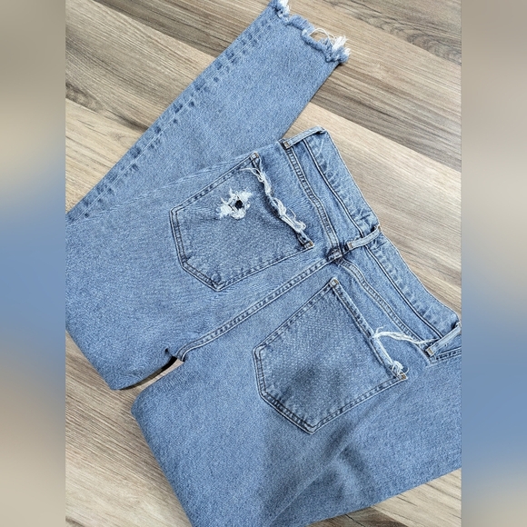 AGOLDE Nico High Rise Slim Fit Jeans Denim Button Fly Distressed Raw Hem 26 - Picture 5 of 10